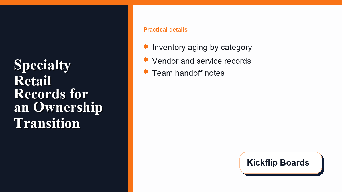 Specialty retail inventory and vendor records prepared for review